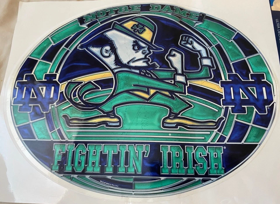 “Notre Dame Fightin’ Irish” Stained Glass Leprechaun Logo 11” x 14” Ultra Decal - Image 2 of 4
