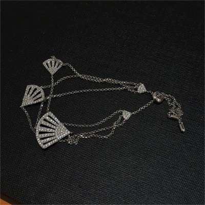APM MONACO Silver Crystal Fan Charm Cable Chain Adjustable Bracelet Lobster