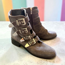 Marc sure Women’s Gray Suede Ankle Bootie Buckle Zip US 9 EU 40