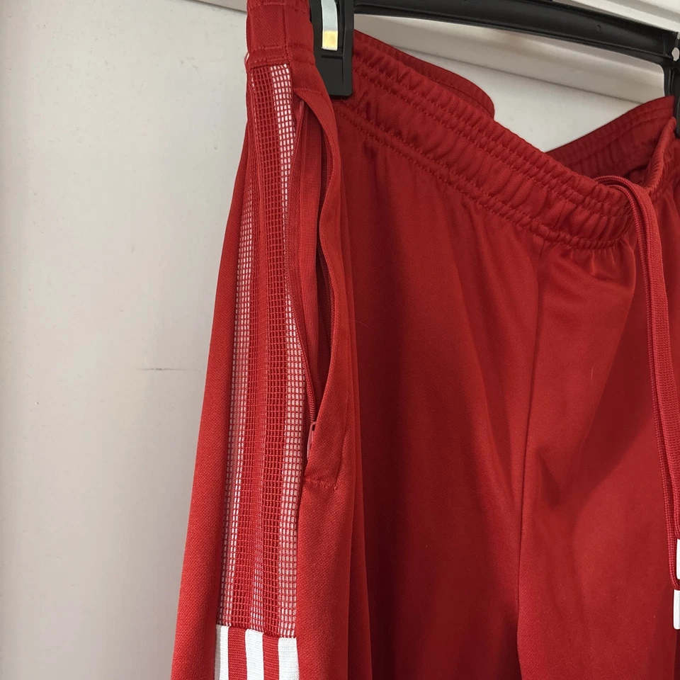 Adidas Track Pants Men's Red 3 Striped Regular Fit Tapered Leg XL sporty  - Image 4 of 4
