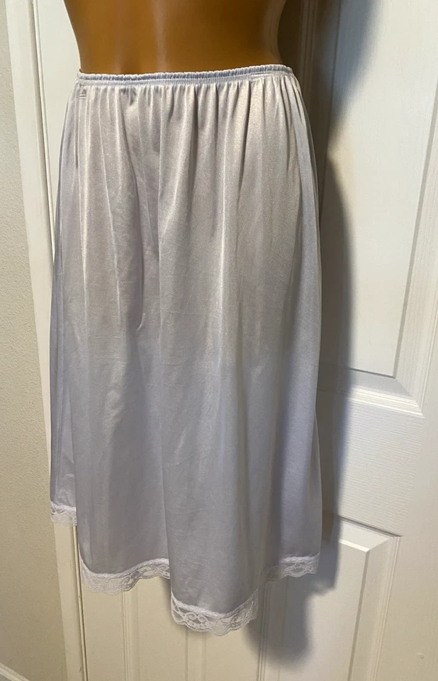 DE COLECCIÓN AÑOS 70 NAILON AZUL POLVO CON RIBETE DE ENCAJE MEDIO DESLIZAMIENTO TALLA S-M Foto 3 de 4