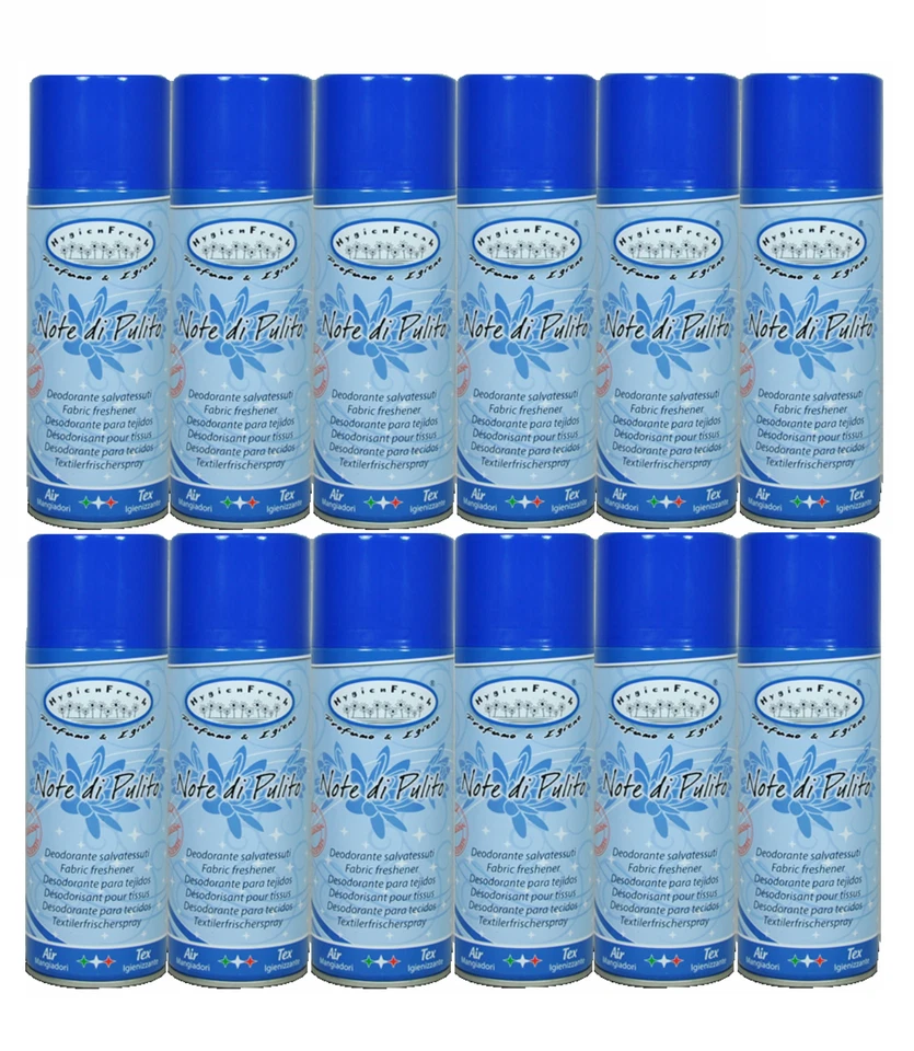 HygienFresh Note di Pulito 12 Deodoranti Spray da 400ML Salvatessuti Mangiaodori