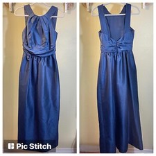 Alfred Sung Halter Style Low Back Dupioni Bridesmaid Gown Prom Navy Blue Sz 4
