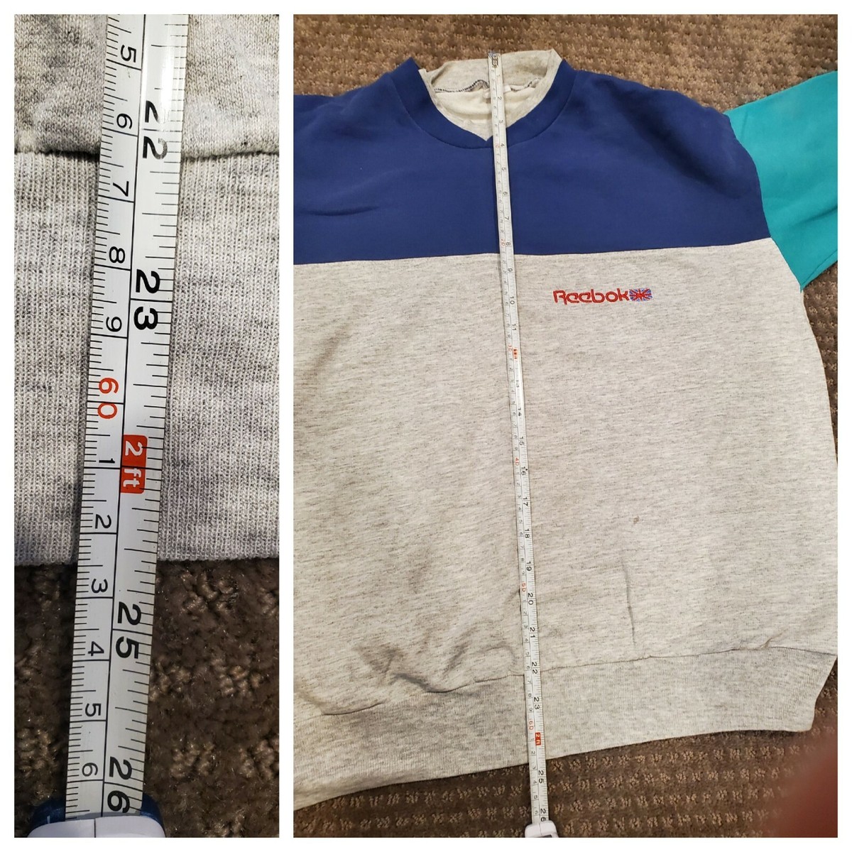 ☆送料無料☆ REEBOK UnionJack Color Sweatshirt ☆ Vintage Reebok Union Jack Sweatshirt Teal/Blue/Gray *READ