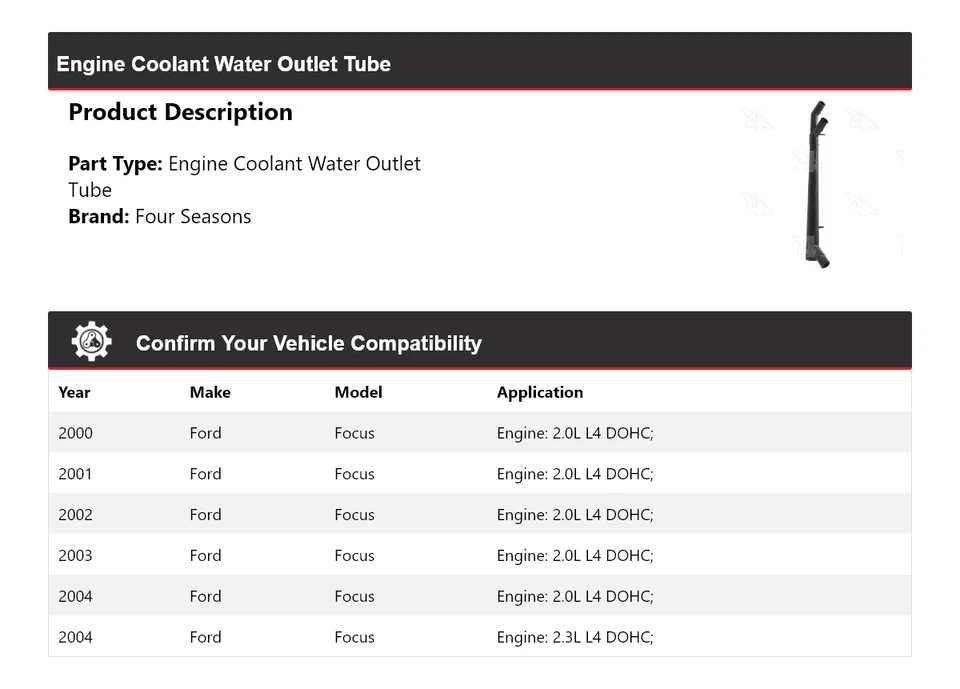 适用于 2000 - 2004 年福特福克斯发动机冷却水出口管 2002 年 4 季 — 第 2/4 张图片