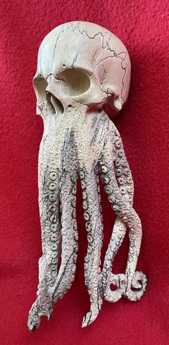 Magnífico chamán pulpo con cabeza de cráneo tallado de otro mundo tallado de Bali - Imagen 9 de 23