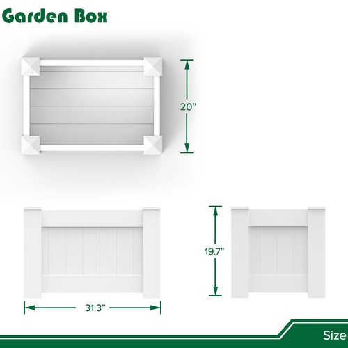 White Vinyl PVC Garden Planter Boxed Plastic Raised Bed Vegetable Flower Pot 31" - Picture 3 of 7