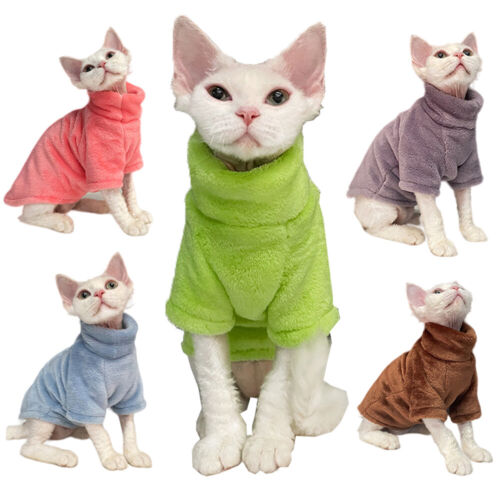 Sphynx Fleece Vest Pet Hairless Cat Jumper Pullover Coat Jacket Sweater Clothes - Picture 1 of 18