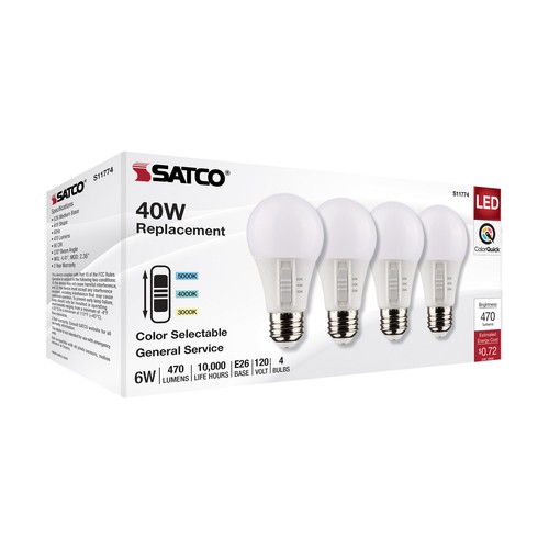 Pack General Service LED 120V 6W =40W A19 E26 CCT Selectable 3000K 4000K 5000K - Picture 10 of 11