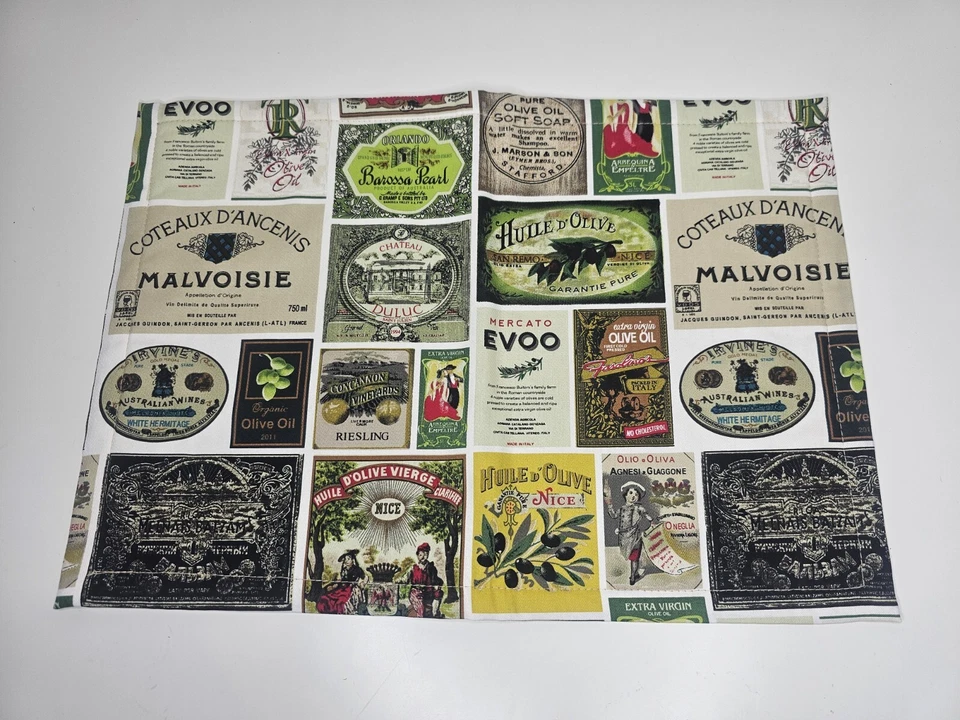 FABRIC PLACEMATS, VINTAGE SIGN PRINT PLACE MATS X 6, NEW