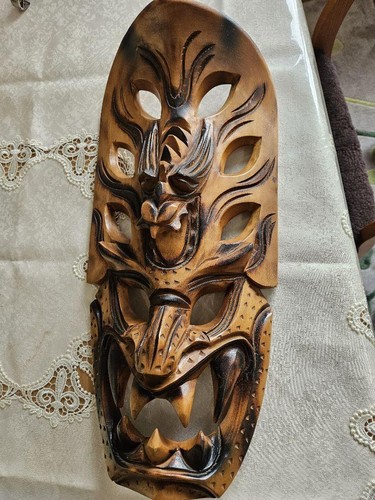 Wooden carving, Hannya-style mask, perfect for wall hanging interiors Used F/S