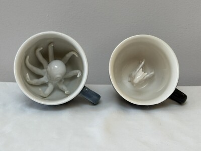 Creature Cups Hidden 3D Porcelain Octopus Blue Mug & Dragon Black Mug