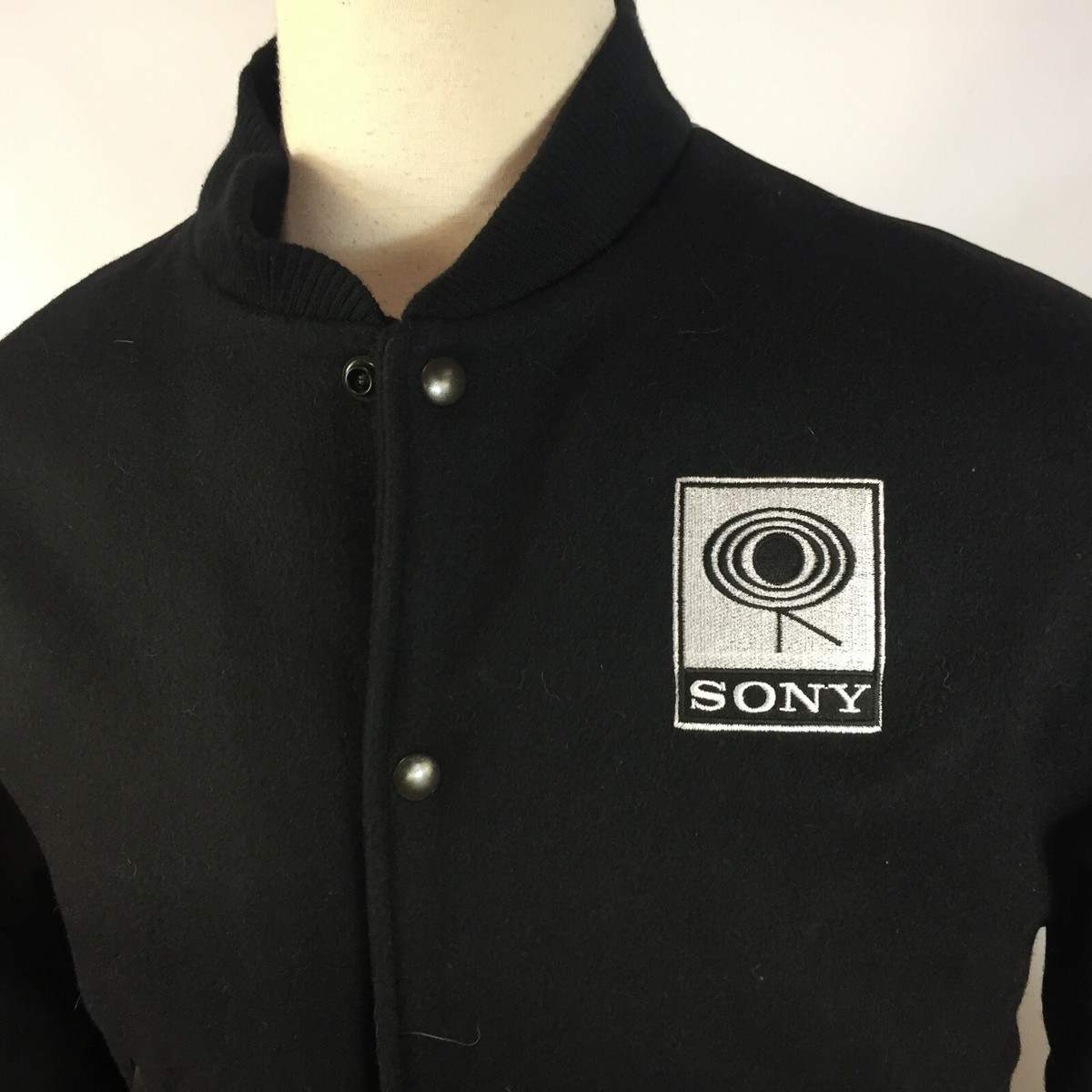 Vintage 80s 90s Sony Epic Leather Wool Letterman Coat Jacket