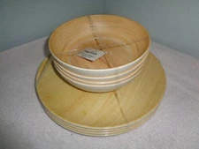 8pc Tommy Bahama Melamine Set 4 Dinner Plates 4 Bowls Light Wood Grain