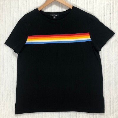 Lea & Viola Striped T-Shirt Rainbow Casual Top Short Sleeve Black S