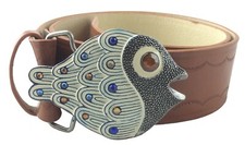 Delia’s Brown Ladies Belt Colorful Enameled Metal Fish Buckle Faux Leather