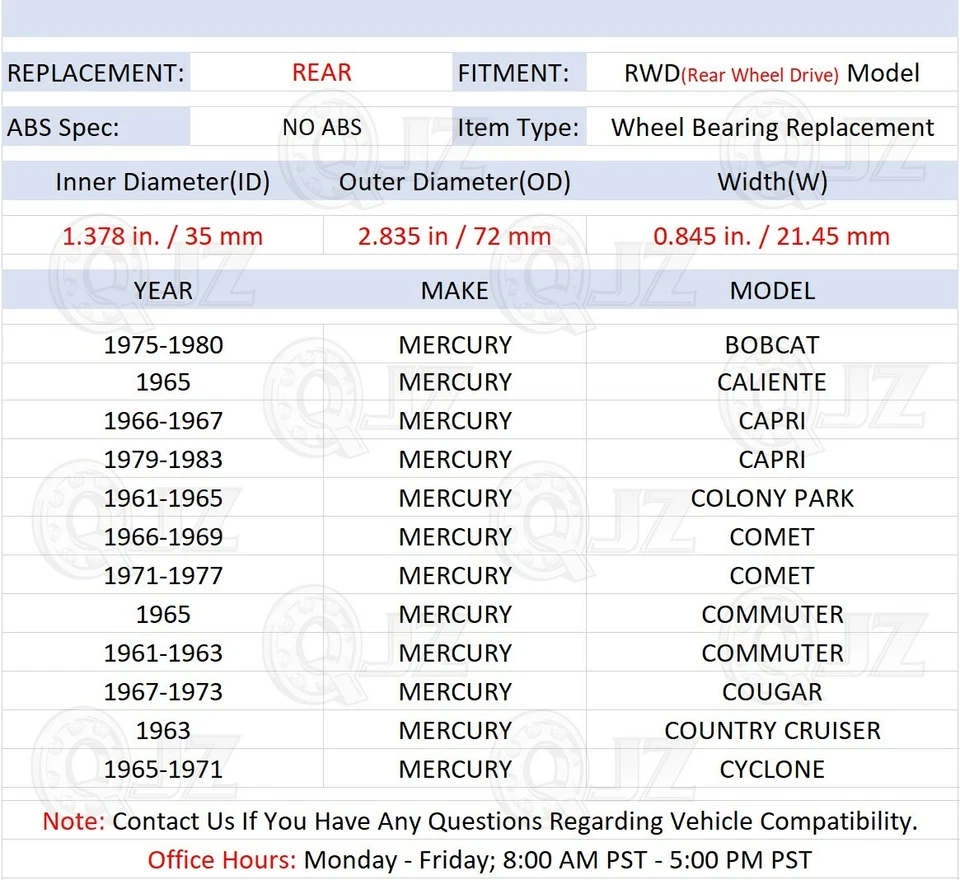 [1-Pack] RW207CCRA REAR Hub Bearing w/Lock Collar for 1961-1963 Mercury Commuter - Image 2 of 4