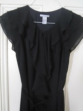 H & M brand black cap sleeve tie waist short dress w ruffle, ladies' size 4