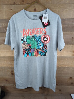 Marvel Avengers T Shirt Mens Large Gray Graphic Print Crew Neck