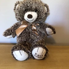 F.A.O. Schwarz Plush Teddy Bear 18” Brown Cream Fur Logo Paw Bow Stuffed Animal 