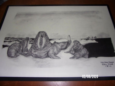 Vintage 1971 Eddie Omnik Early Eskimo Originals 17x11.5'' Placemat art.