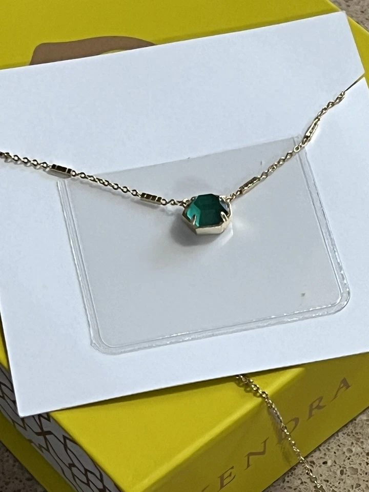 Ожерелье с подвеской в виде изумруда Kendra Scott май модная бижутерия позолоченная коробка 14 карат - Изображение 4 из 4