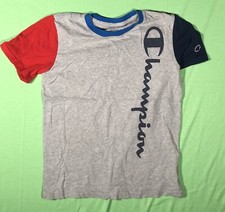 Champion Logo T Shirt Gray Red Blue Youth Large