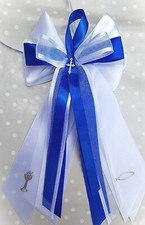 Kerzenschleife für Kommunion &Taufe, Tropfschutz Kerzenschmuck Blau  12 x 22 cm