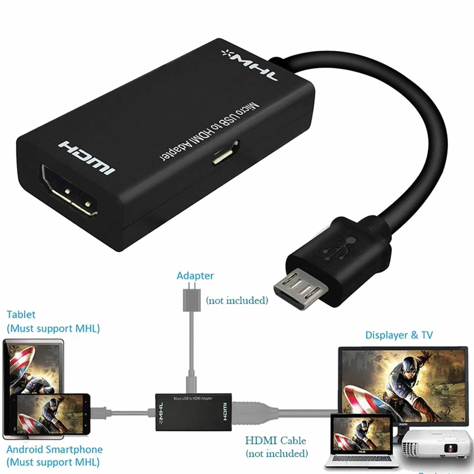 MHL Micro USB 2.0 to HDMI Adapter Cable for Android Phone Smartphone Tablet TV A - Image 3 of 4