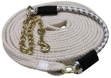 25' Flat Braided Cotton Lunge Line w/ Brass Chain  Bungee Tie