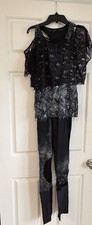 Revolution Dancewear Black One-Piece Dance Costume w/ Hat Gloves. Adult small