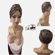 Fancy Looking turban Chemo Hat Hair Loss Multicolor Metallic fabric