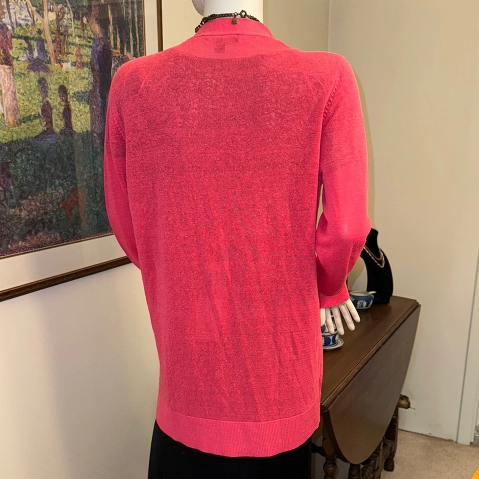 Cardigã Ann Taylor rosa mistura de linho tamanho médio novo - Imagem 4 de 4