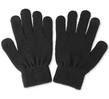 New Mens Club Room Black Solid Rib Knit Stretch Winter Gloves One Size