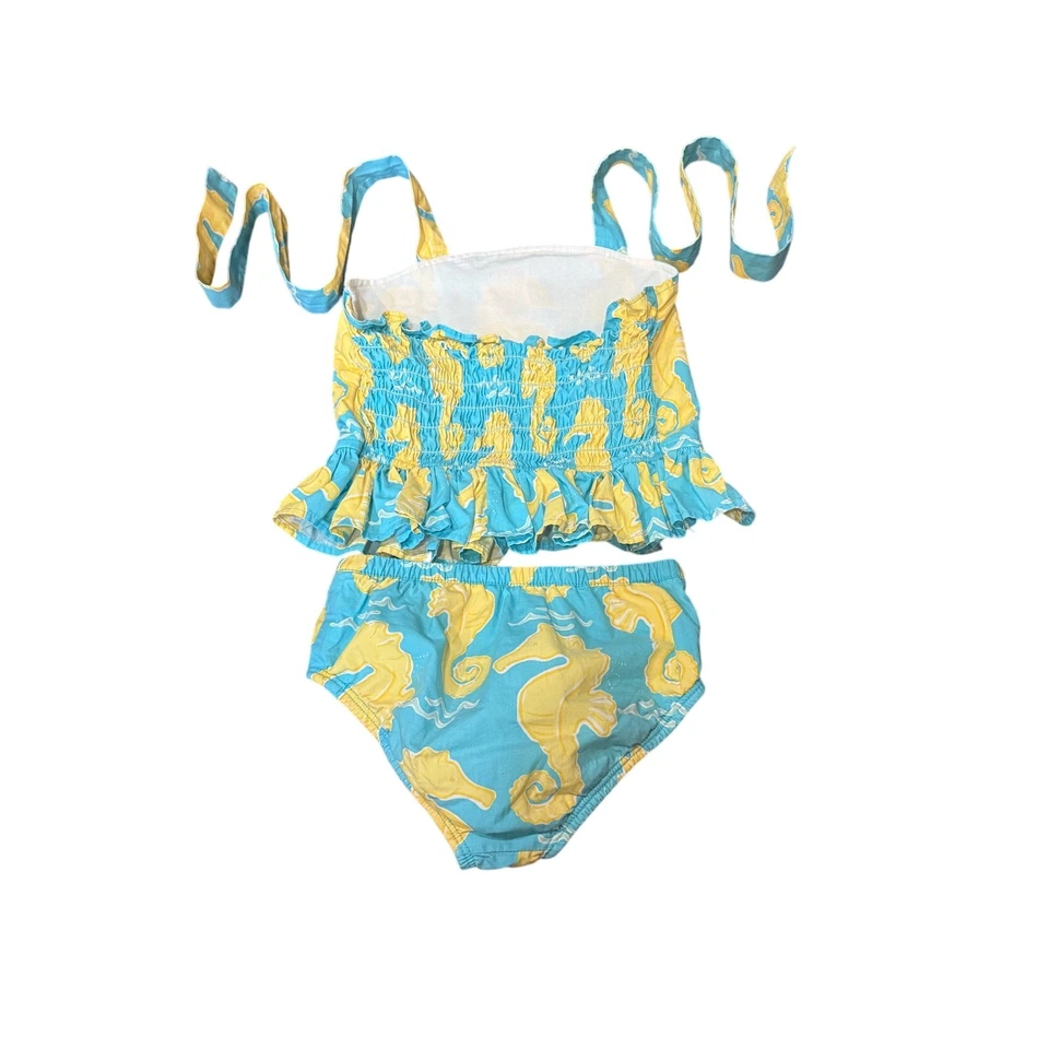 Tankini vintage Kelly’s Kids Seahorse talla 3-4 funciona pequeño azul amarillo con volantes para nadar Foto 2 de 4