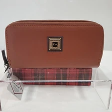 Mundi Zip Around Wallet Faux Leather Brown Card Checkbook 7.8" x 4" NWT 