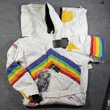 Tipsy Elves Men  s Snow Suit Large White Rainbow Sunrise Shredder Ski Suit