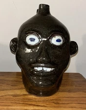 Ugly face Jug Folk Pottery Signed Nathaniel Hewell 1998