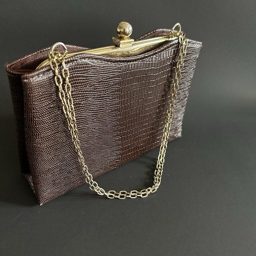 Vintage HL Harry Levine Brown Evening Shoulder Bag Clutch Purse Chain Strap USA - Picture 3 of 14