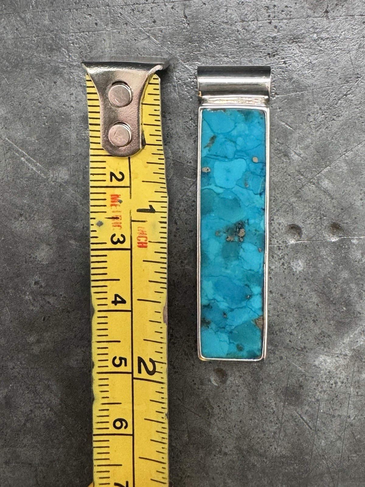 Turquoise And Silver Rectangular Modernist Pendan… - image 2