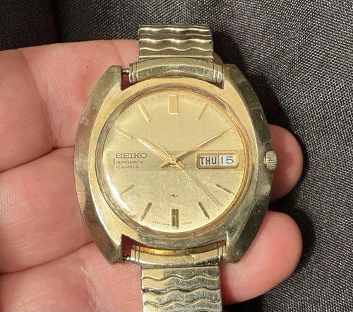 Vtg Seiko 7006-7029 Automatic Men Wrist Watch Gold Tone Day/Date 17J Runs