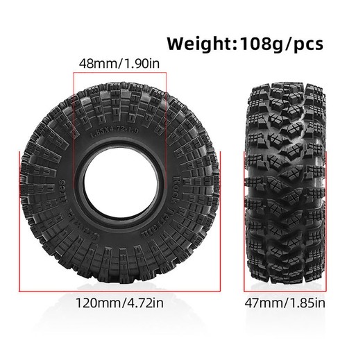 4Pcs 120*47mm 1.9" Tires Tyres Part for SCX10 90046 D90 TRX4 TRX6 RC car - Picture 4 of 11