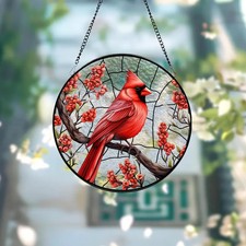 Cardinal Bird Suncatcher Glass Art Window Decor Stained Glass