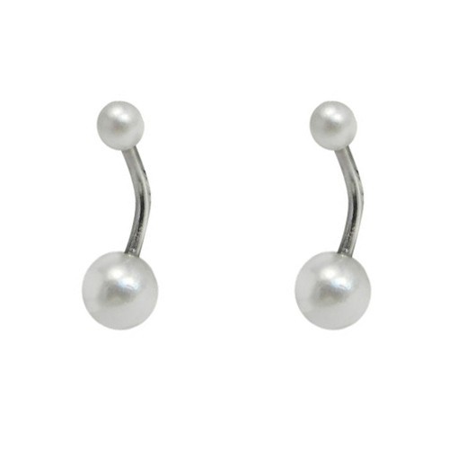 2 piercings ombligo banana, bolas de color perla, palo 10mm largo, grosor 1,6mm