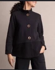 Habitat Clothes To Live In Black Jacket Womens Large Mixed Media Lagenlook Artsy