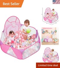 Bright Pink Pop-Up Toddler Playhouse Ball Pit with Basketball Hoop, 4 ft