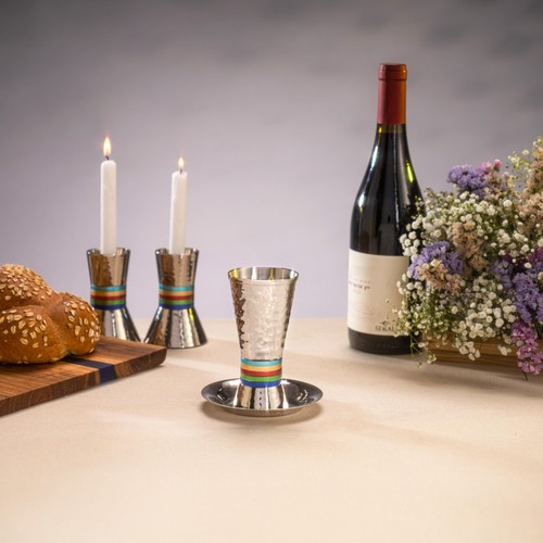 Nickel Kiddush Cup and Plate 5 Colors | Cylinder Shape | Hammer Work Colors (... - Picture 2 of 2