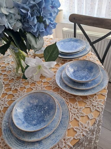 Next 12 Piece Blue Salcombe Speckle Glazed Dinner Set Crockery - Picture 10 of 16