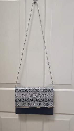 Unbranded Clutch Bag With Chain Blue Gray Silver