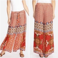Johnny Was Tura Wrap Pant C62619A1 Red Floral Boho Wide Leg Palazzo Size Large